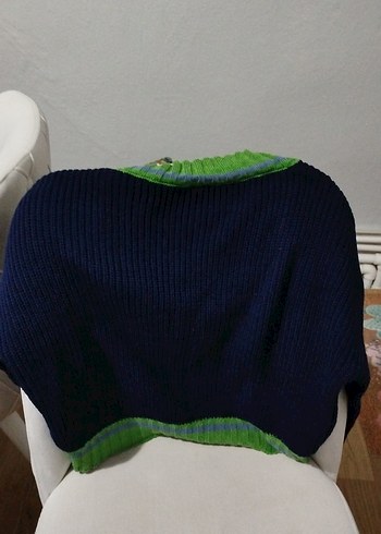 V Yaka Yeşil Detaylı Kadın Triko Kazak - Görsel 3