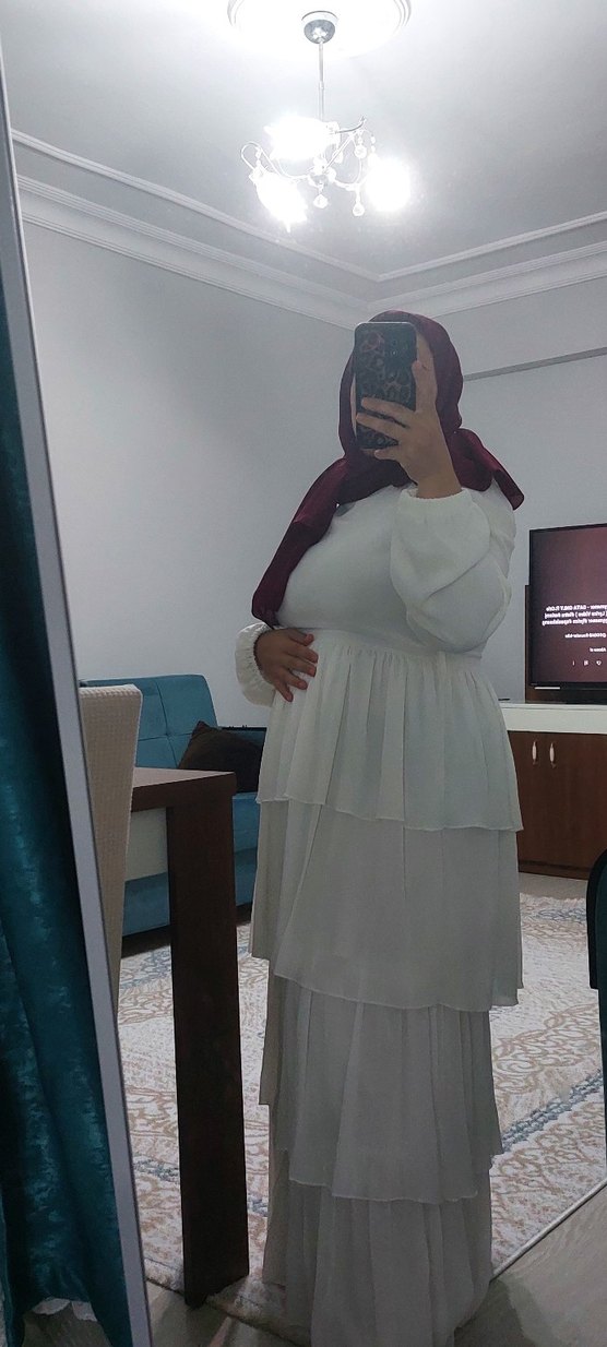 Beyaz Uzun Kat Katlı Bohem Elbise - Görsel 2