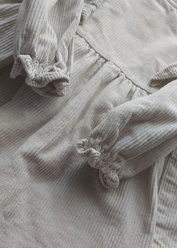 Gri Keten Kız Elbise Düğmeli Bohem Tarz - Görsel 3