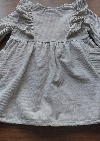 Gri Keten Kız Elbise Düğmeli Bohem Tarz - Görsel 2