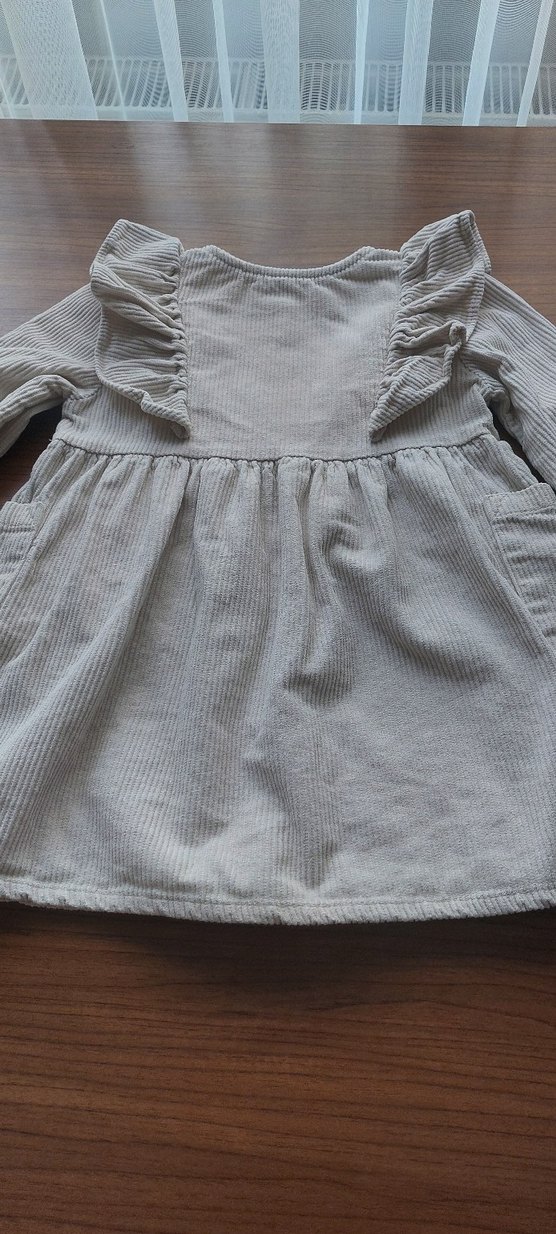 Gri Keten Kız Elbise Düğmeli Bohem Tarz - Görsel 2