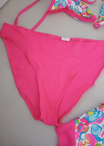 13-14 Yaş Beden Çiçek Desenli Pembe Kız Bikini Takımı