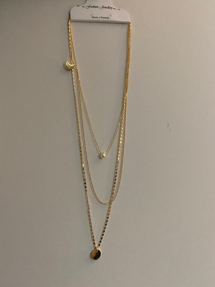 Uzun Zincir Detaylı Altın Kadın Kolye - Görsel 3
