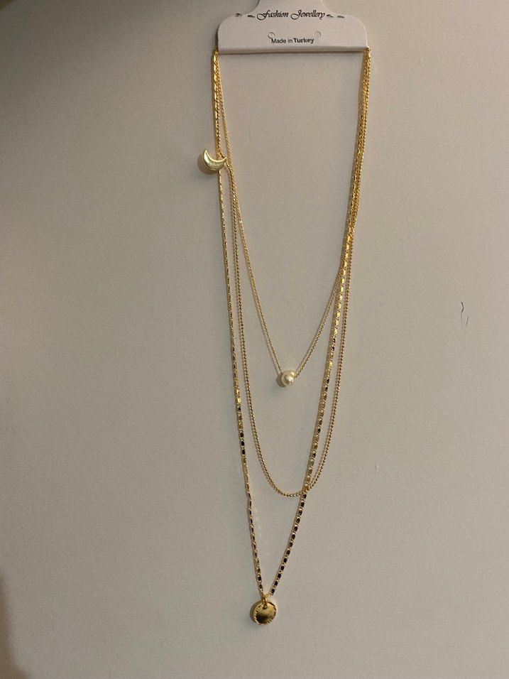 Uzun Zincir Detaylı Altın Kadın Kolye - Görsel 4