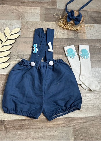 Erkek Çocuk Mavi Keten Askılı Tulum - Görsel 4