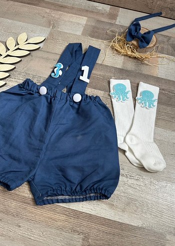 Erkek Çocuk Mavi Keten Askılı Tulum - Görsel 2