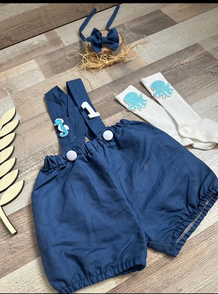 Erkek Çocuk Mavi Keten Askılı Tulum - Görsel 3