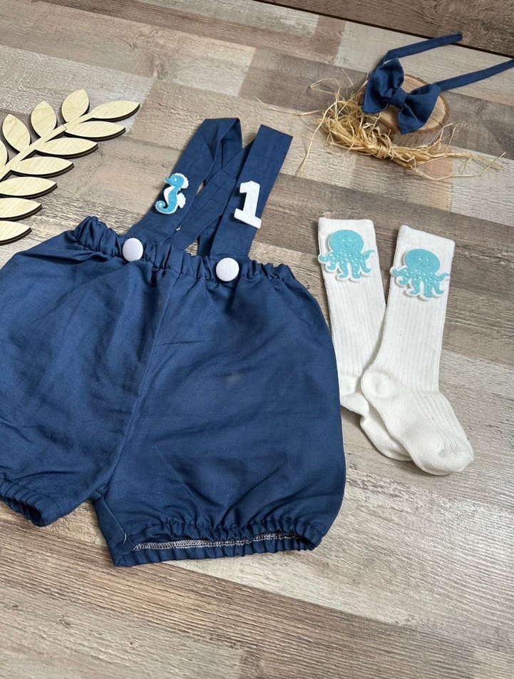 Erkek Çocuk Mavi Keten Askılı Tulum - Görsel 2