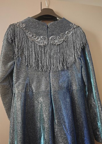 işlemeli vatkalı simli abiye - Görsel 3