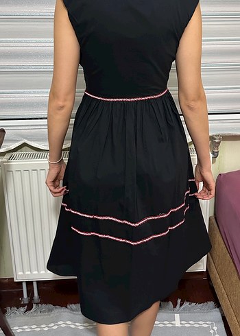 Siyah V Yaka Nakışlı Uzun Bohem Elbise - Görsel 2