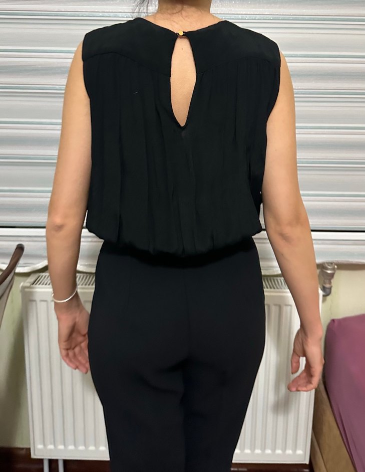 Siyah Kemerli Kadın Midi Tulum - Görsel 4