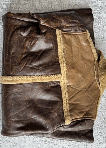 m Beden Kahverengi vintage içi Kürklü Deri Kadın Ceket