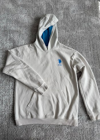 Beyaz Kapüşonlu polo pamuk Sweatshirt