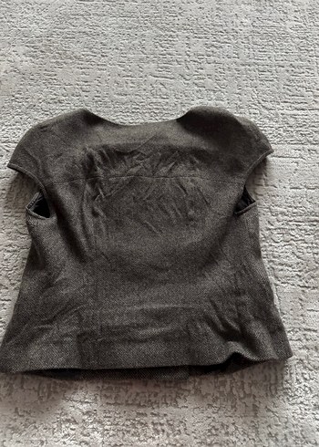 Düğmeli Gri Kısa Yün Kadın roman Yelek - Görsel 3