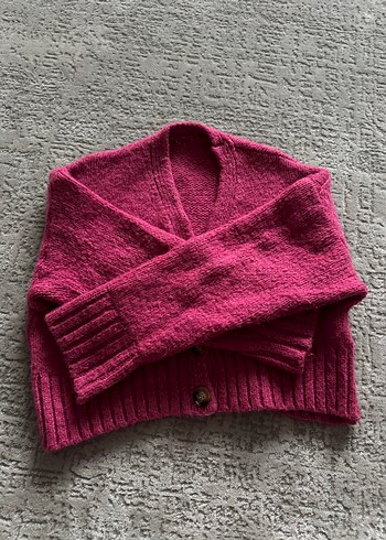 Pembe Örme Salaş Midi Hırka - Görsel 2