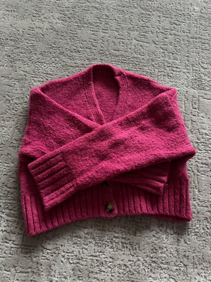 Pembe Örme Salaş Midi Hırka - Görsel 2