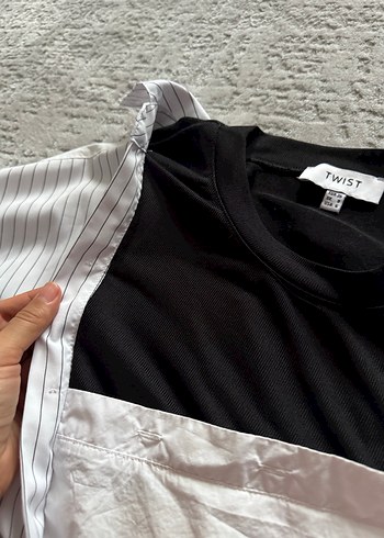 Düğmeli, asimetrik Beyaz pamuk Kadın Gömlek - Görsel 4