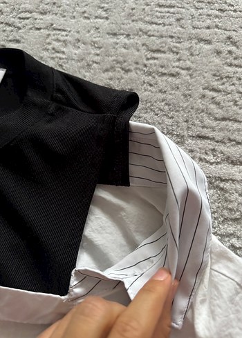 Düğmeli, asimetrik Beyaz pamuk Kadın Gömlek - Görsel 3