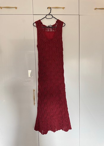 Zara sıfır Bordo Örgü Bohem Uzun Elbise