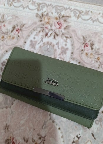 Kadın Haki Deri Fermuarlı Clutch Cüzdan