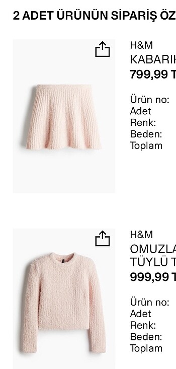 H&M Kabarık tüylü kloş etek ve vatkalı kazak
