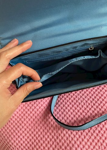 Mavi Deri  gümüş Tokalı Kadın Çanta - Görsel 6