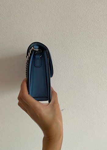 Mavi Deri  gümüş Tokalı Kadın Çanta - Görsel 4