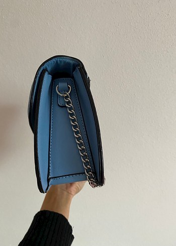 Mavi Deri  gümüş Tokalı Kadın Çanta - Görsel 3