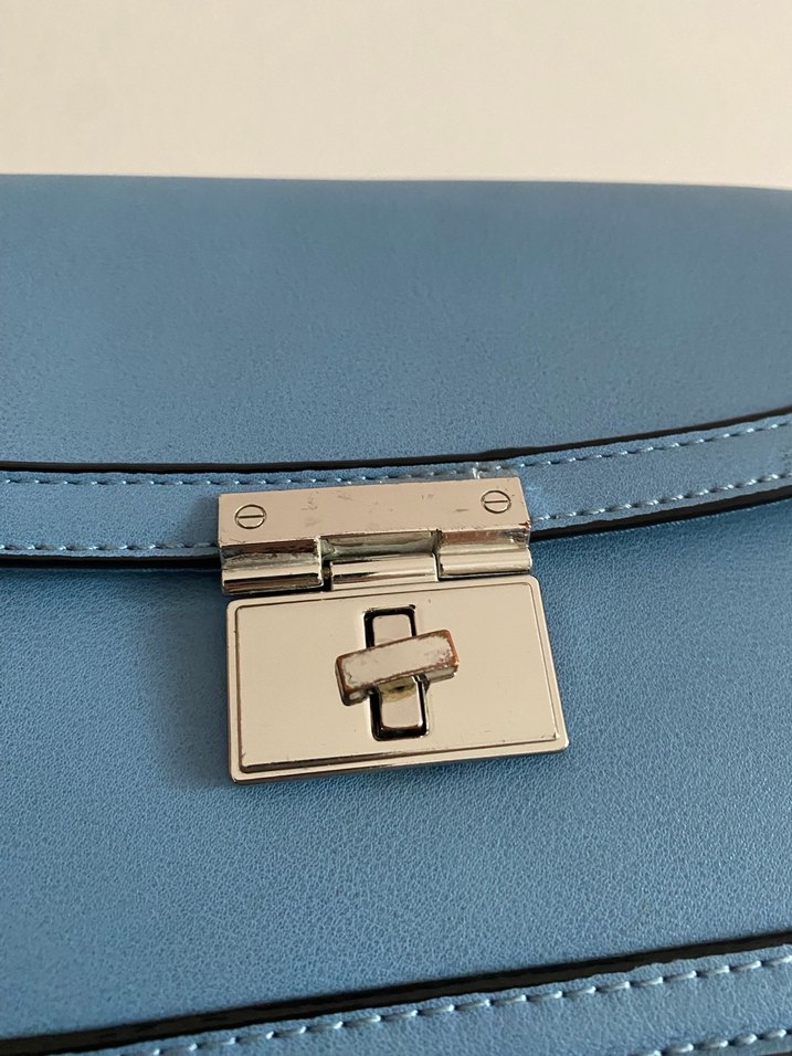 Mavi Deri  gümüş Tokalı Kadın Çanta - Görsel 2