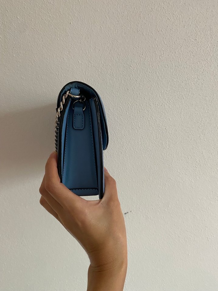 Mavi Deri  gümüş Tokalı Kadın Çanta - Görsel 4