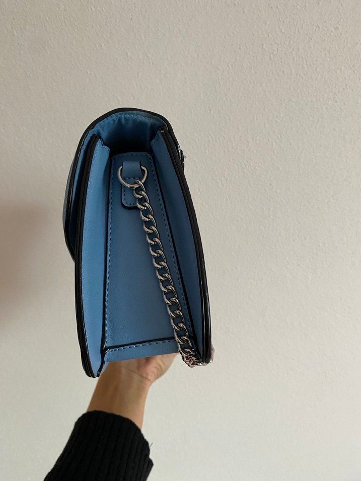 Mavi Deri  gümüş Tokalı Kadın Çanta - Görsel 3