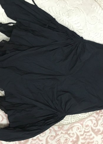 Drapeli Siyah Midi Keten Etek - Görsel 2