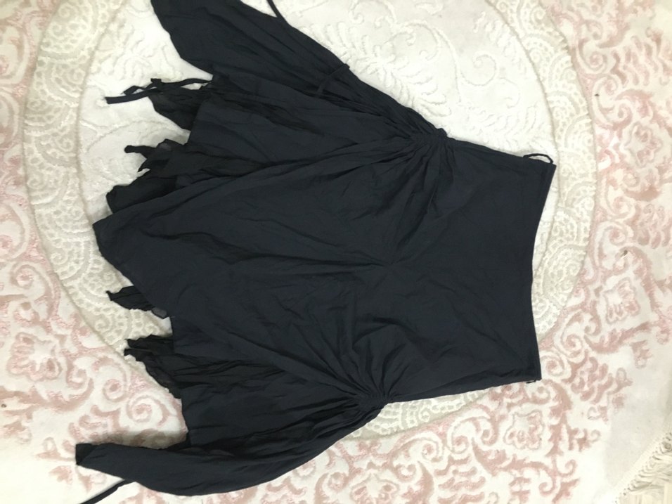 Drapeli Siyah Midi Keten Etek - Görsel 2