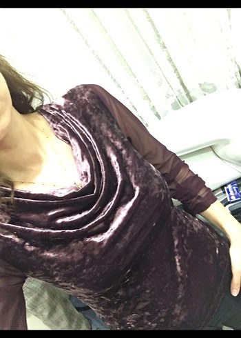 Bordo Kadife Drapeli V Yaka Bluz - Görsel 4