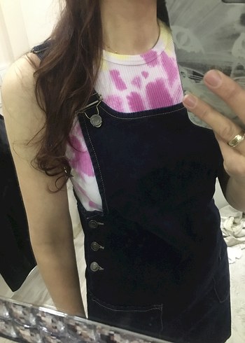 Kadın Koyu Denim Midi Askılı slopet Elbise - Görsel 5