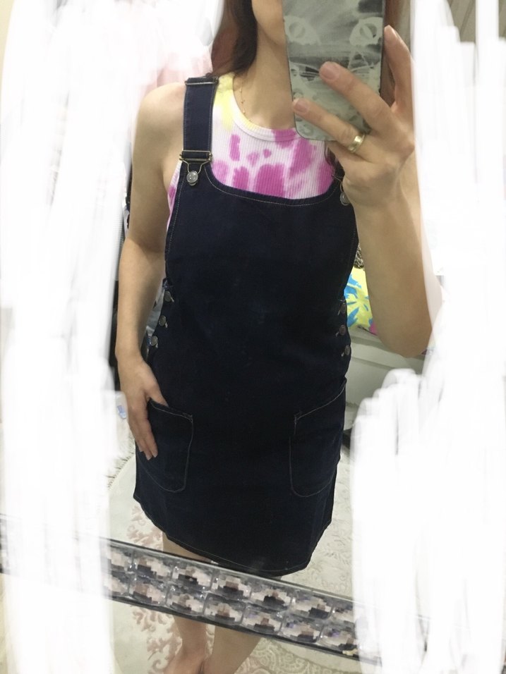 Kadın Koyu Denim Midi Askılı slopet Elbise - Görsel 2