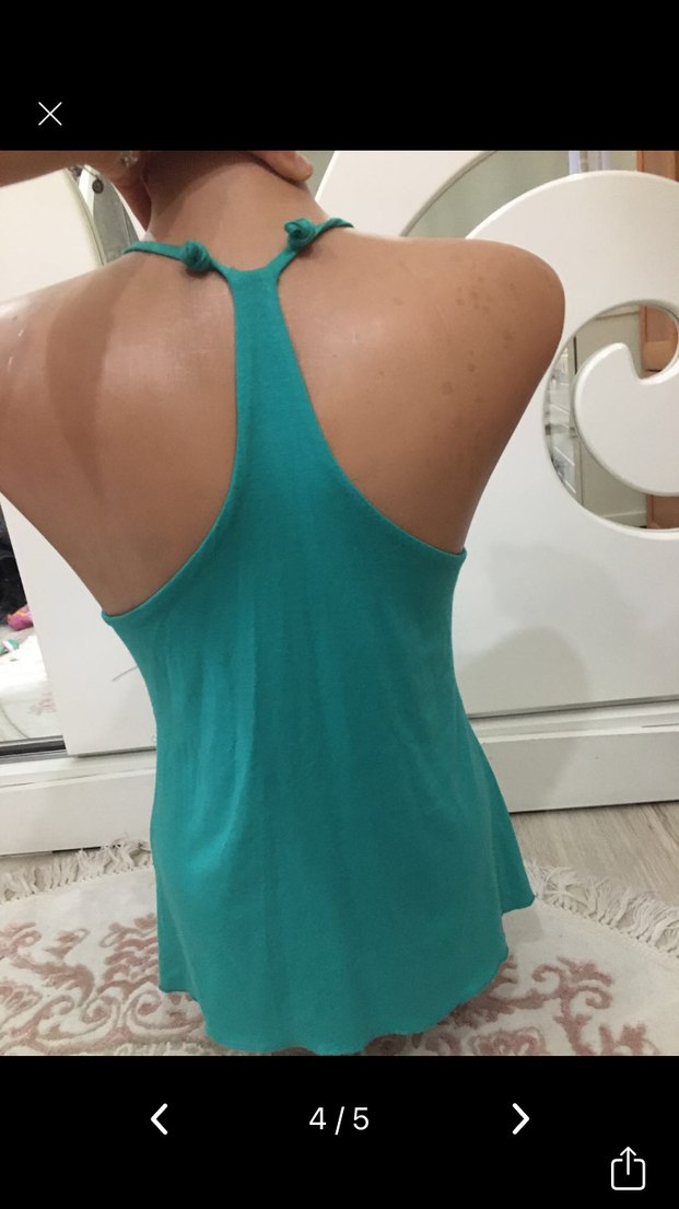 İnci İşlemeli Turkuaz V Yaka Mini Bohem Üst - Görsel 4