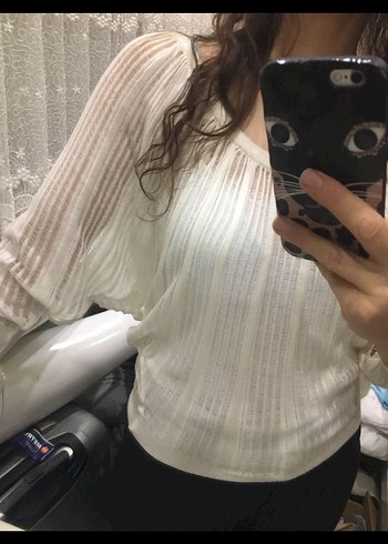 Bohem Tarzı Beyaz Örgü Kadın Kazak - Görsel 3