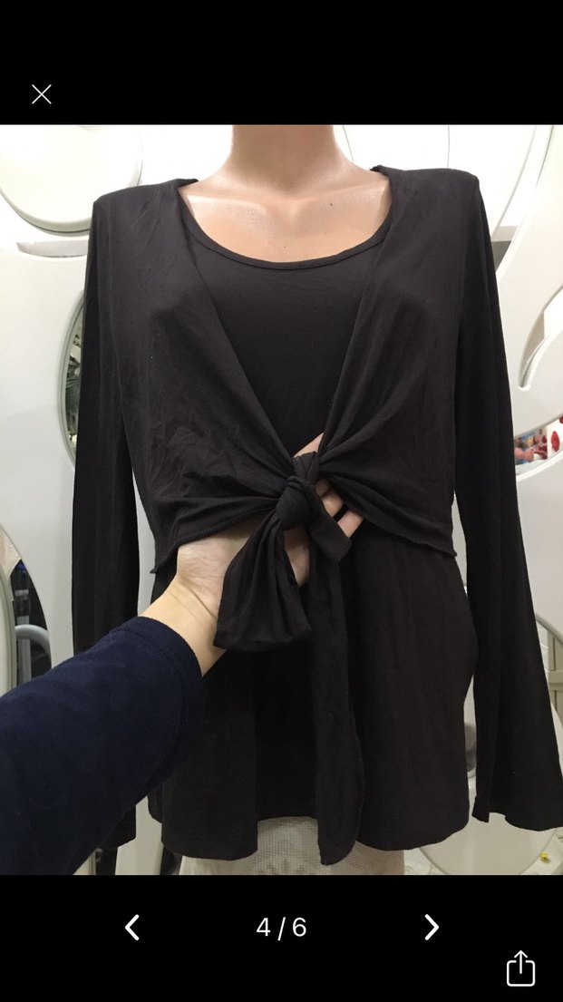 Kahve Uzun Kollu Önü bağcıklı Bluz - Görsel 2