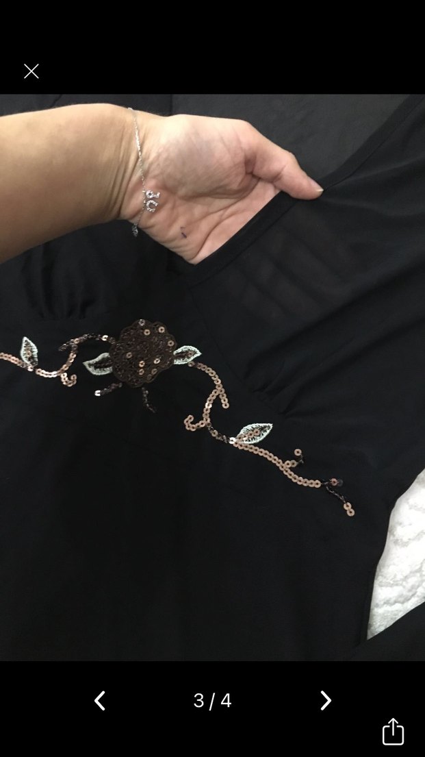 İnce İşlemeli Siyah V Yaka Uzun Kollu Bluz - Görsel 3