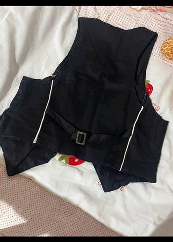 Düğmeli Siyah Kadın Yelek Midi Boy - Görsel 2