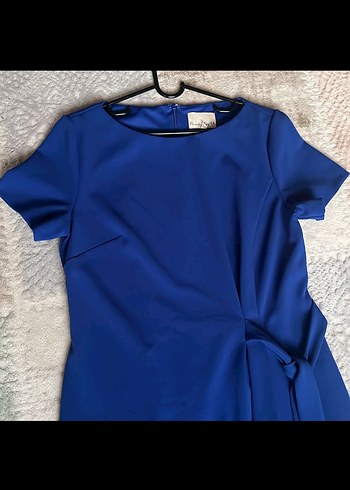 Kısa Kollu Midi Mavi Drapeli Elbise - Görsel 2