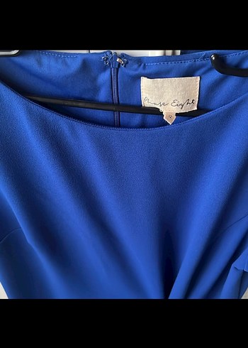 Kısa Kollu Midi Mavi Drapeli Elbise - Görsel 5