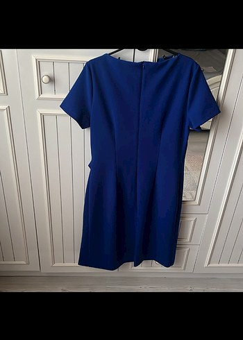 Kısa Kollu Midi Mavi Drapeli Elbise - Görsel 4