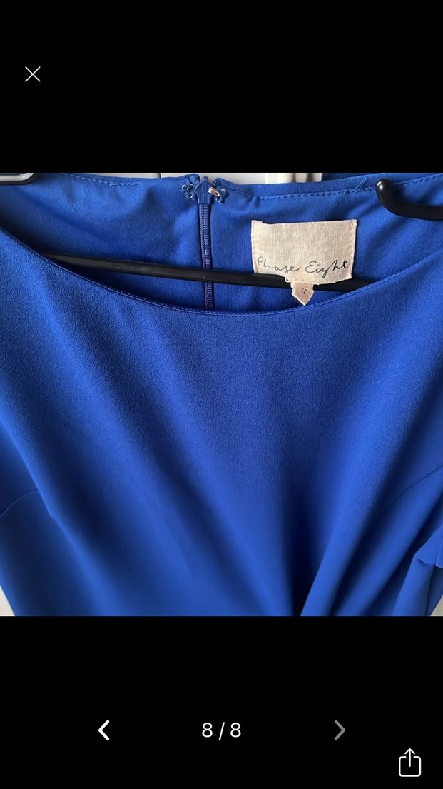 Kısa Kollu Midi Mavi Drapeli Elbise - Görsel 5