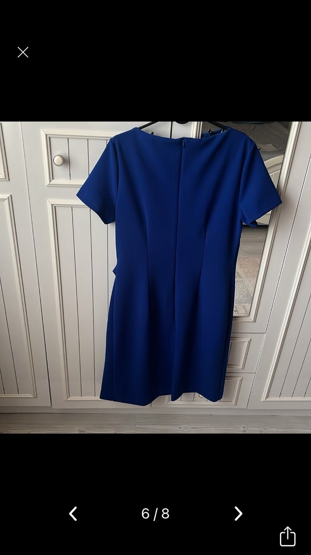 Kısa Kollu Midi Mavi Drapeli Elbise - Görsel 4