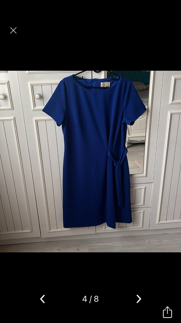 Kısa Kollu Midi Mavi Drapeli Elbise - Görsel 3