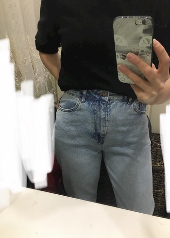 Açık mavi, koton mom jean - Görsel 2