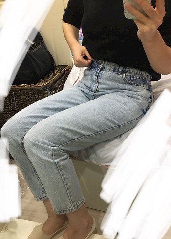 Açık mavi, koton mom jean - Görsel 6