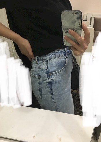 Açık mavi, koton mom jean - Görsel 3